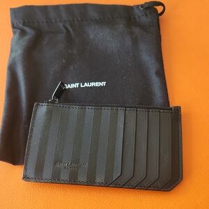 Saint Laurent Paris Fragments Zipped Black Striped Card Case
